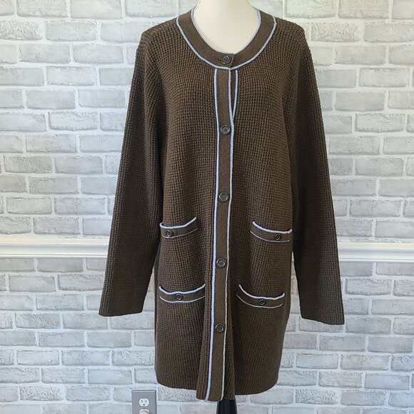 Talbots Plus Tipped Texture Cardigan Sweater Duster Olive Green NEW 2X Cozy - Picture 1 of 10